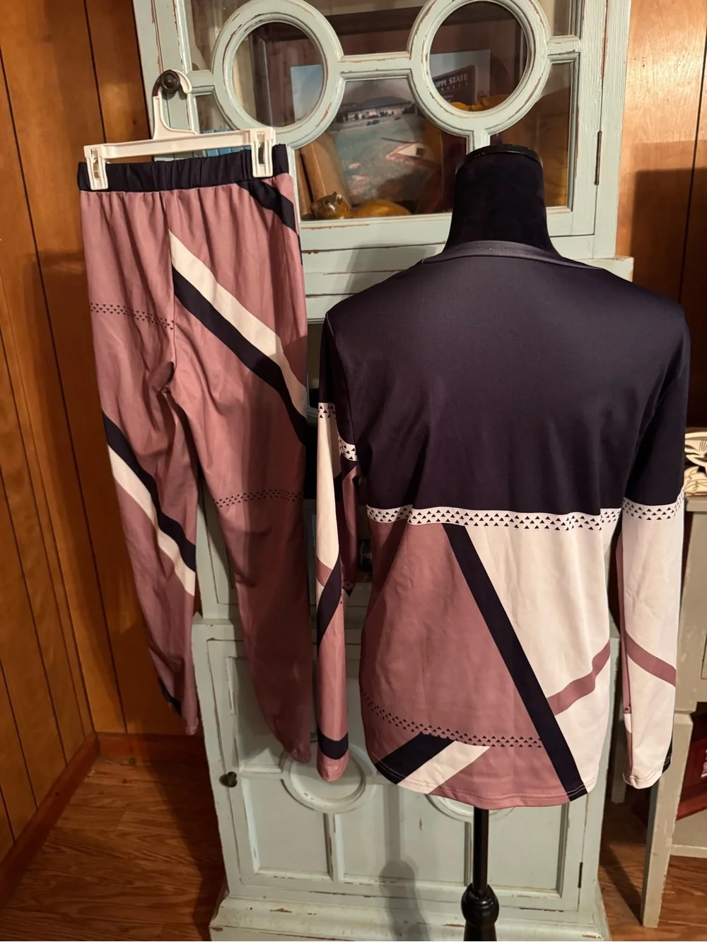 Women's Colorblock Pant Set  - Dusty Rose & Smoky Gray Size Medium B6